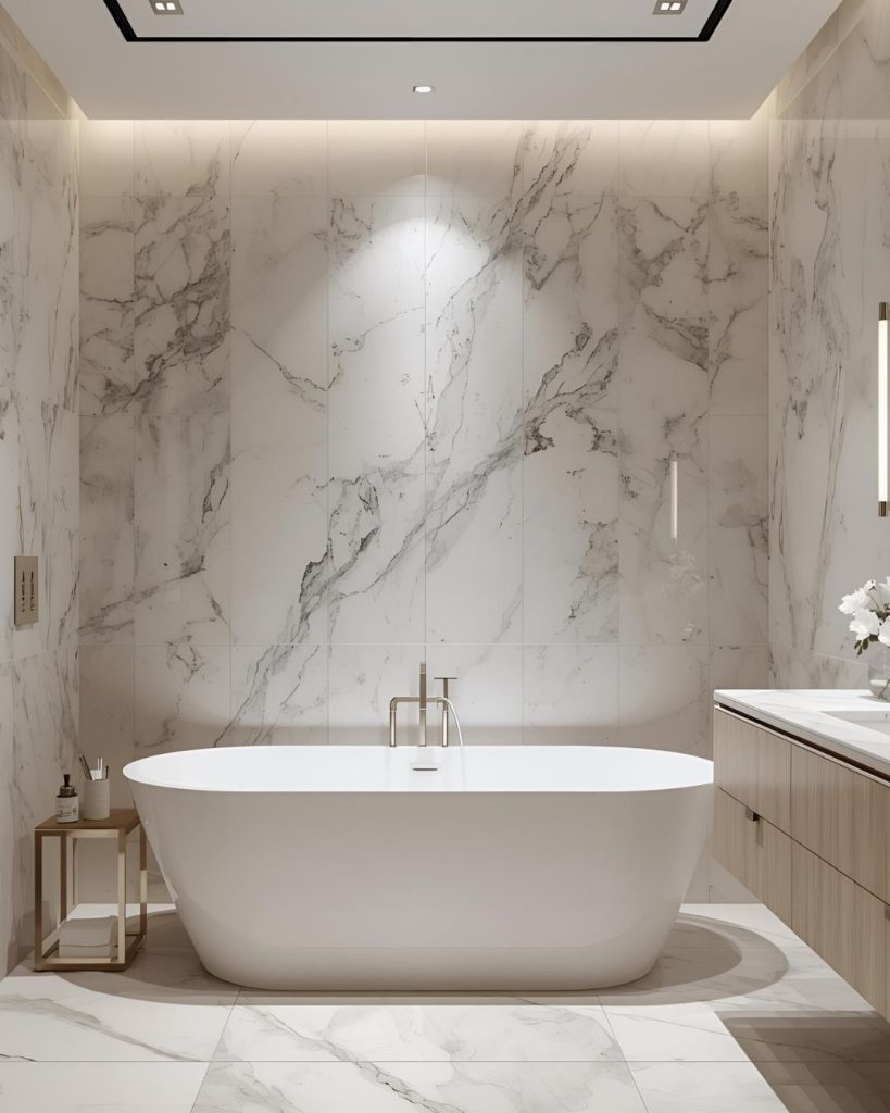 Marble tiles bathroom in Basildon home